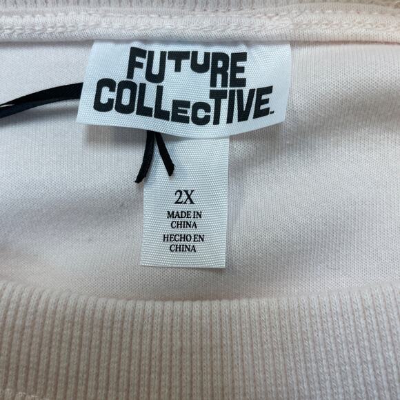 Future Collective Women's Crewneck Feather Trim Sweatshirt Light Pink Size 2X - Picture 4 of 6